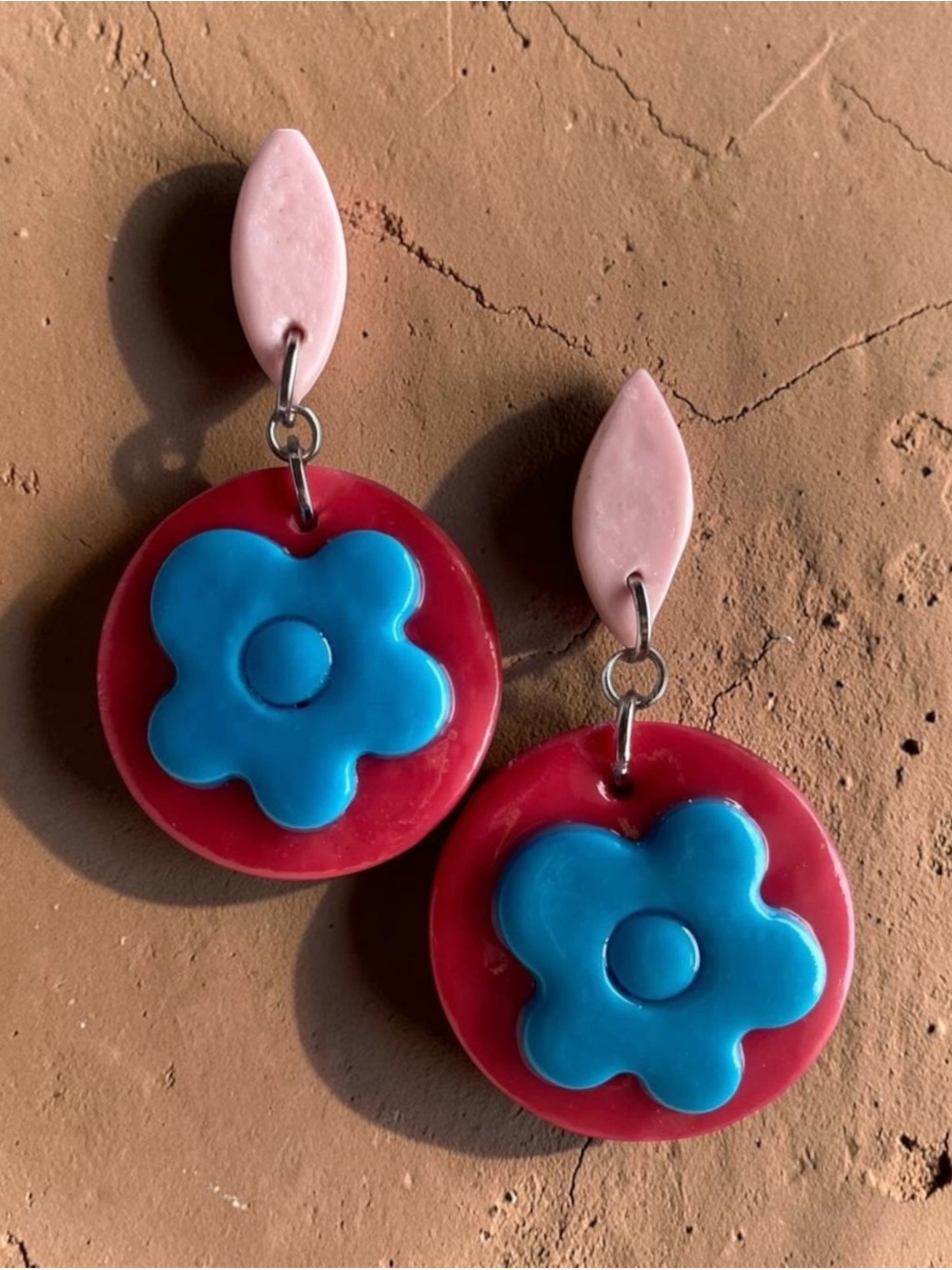 Pink, Red & Blue Flower Drop Earrings - Kids Accessories